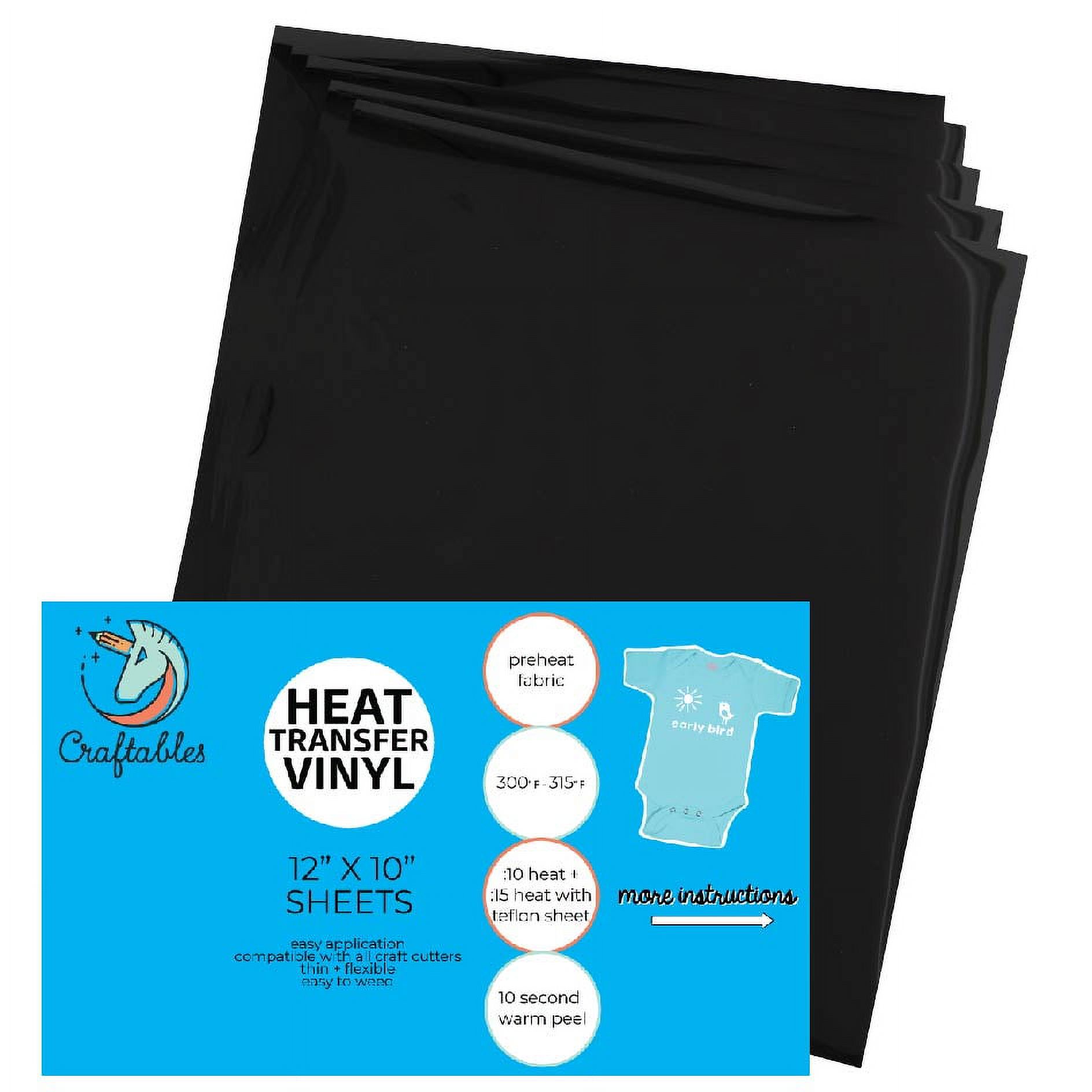 Craftables Black Heat Transfer Vinyl HTV - 5 Sheets Easy to Tshirt Iron on  Vinyl for Silhouette Cameo, Cricut, all Craft Cutters. Ships Flat 